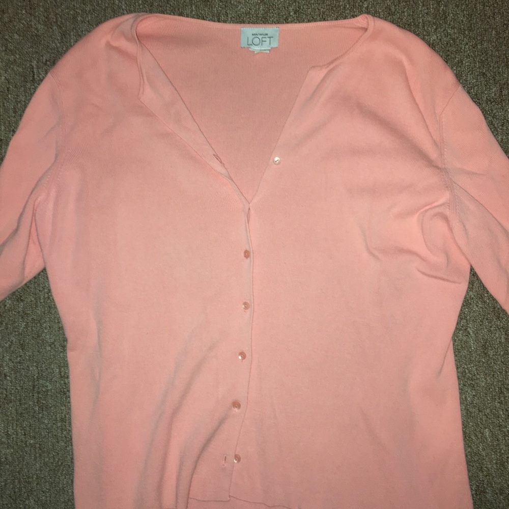 LOFT cotton cardigan cropped sleeves